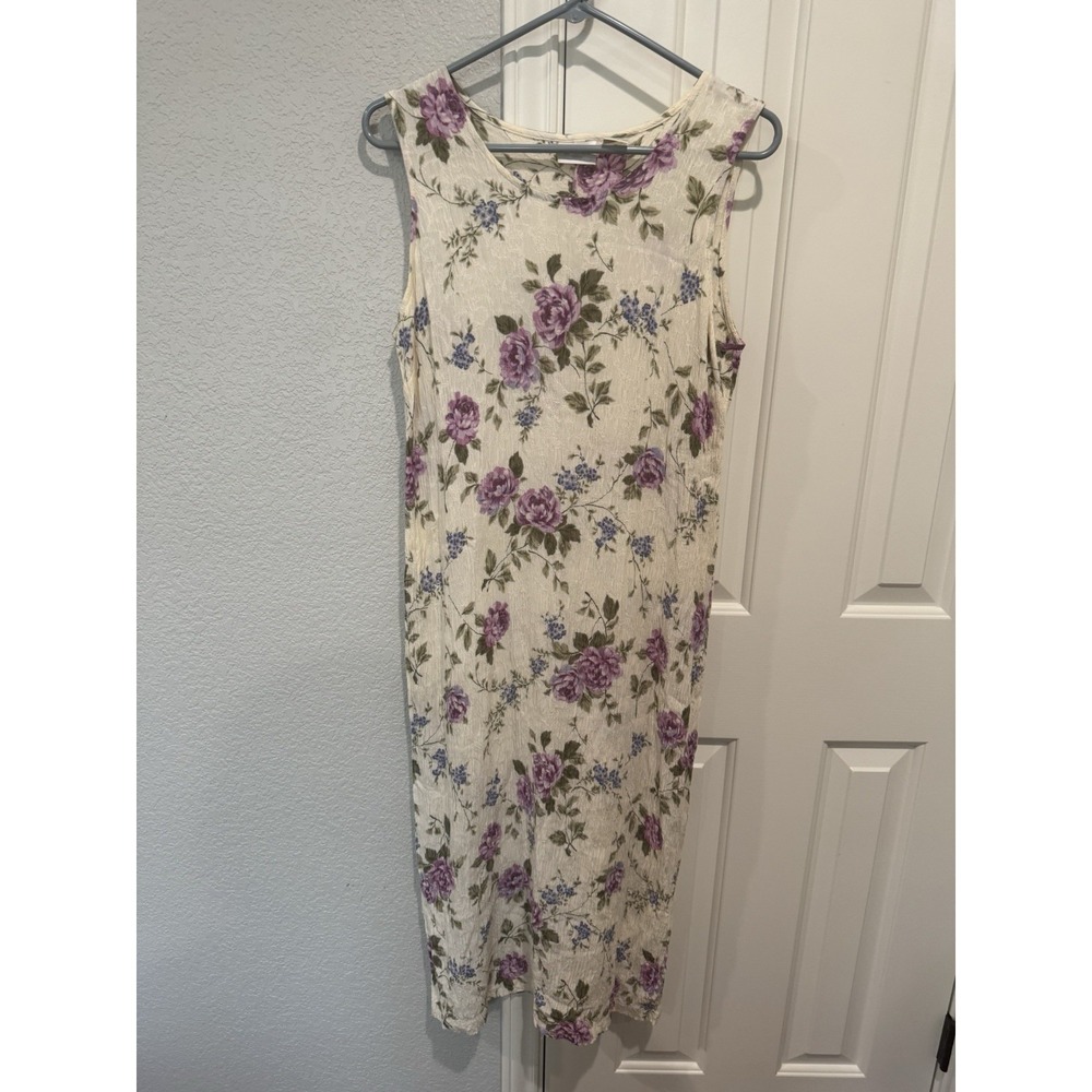 Erika Dress Cream Floral VTG Fairy Medium Maxi Sheath Cottagecore Cabbage Rose - Picture 2 of 5